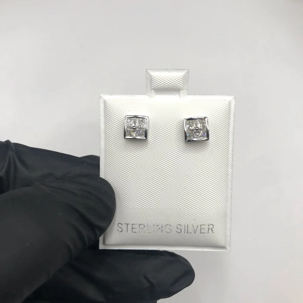 925 Sterling Silver Square 0.40CTW MOISSANITE  Stud Earrings Screw Back